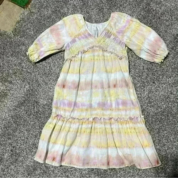 Zara  13 14 164 Kids Girls Linen Blend Tie Dye Sleeve Dress - Picture 1 of 8